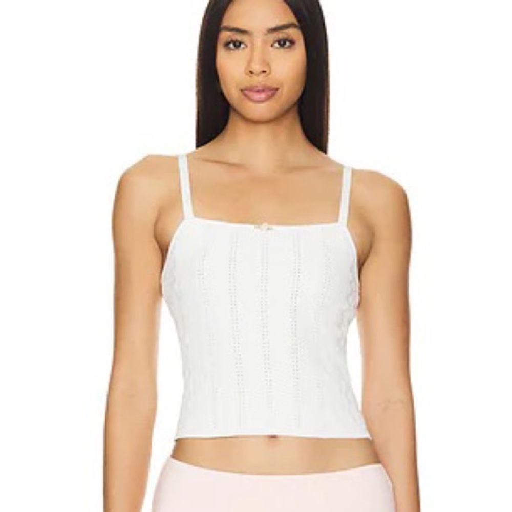 Majorelle White Crochet Tank with Flower Detail Medium